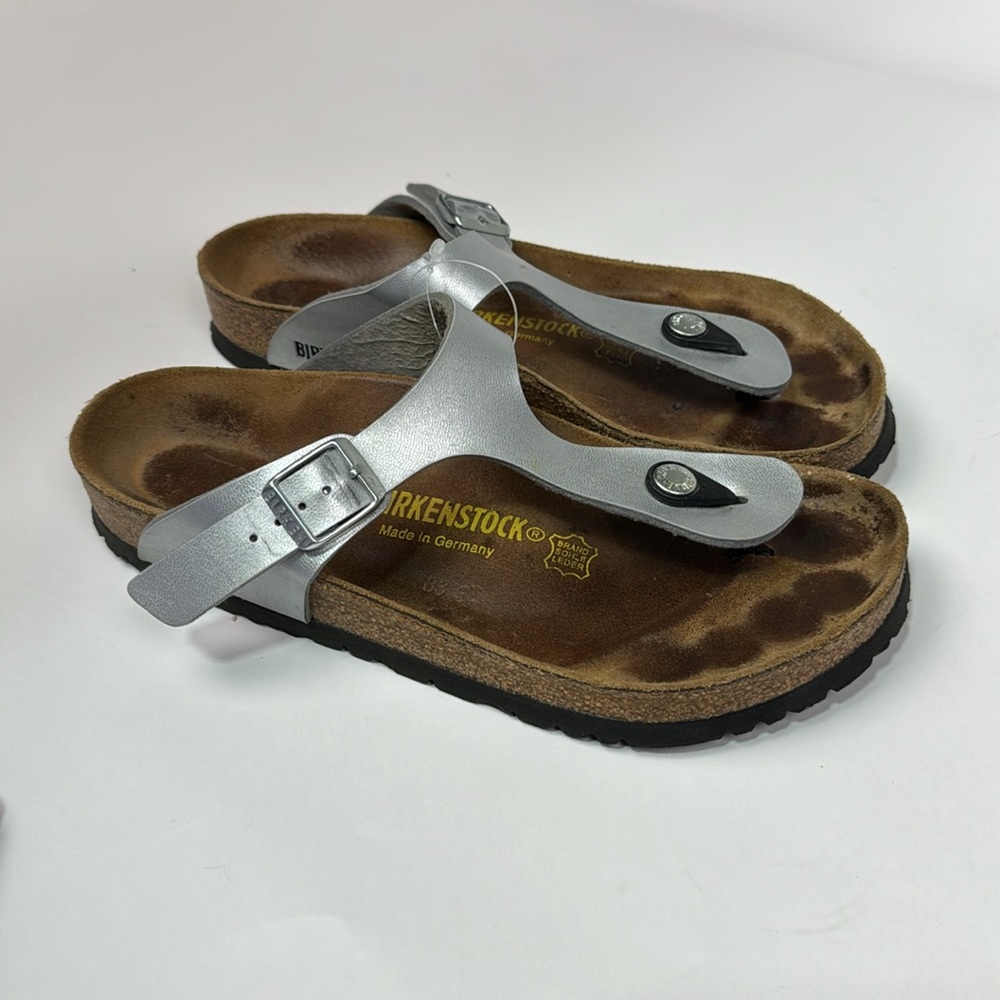 Birkenstock Gizeh Birko-Flor - Silver Metallic Sandals 38